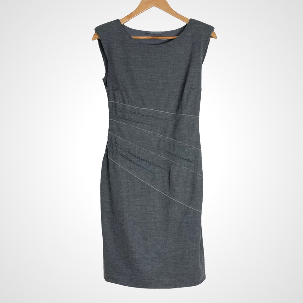 Alberta Ferretti Gray Sheath Dress Diagonal Seams Waist‎ Sleeveless Tucks Darts